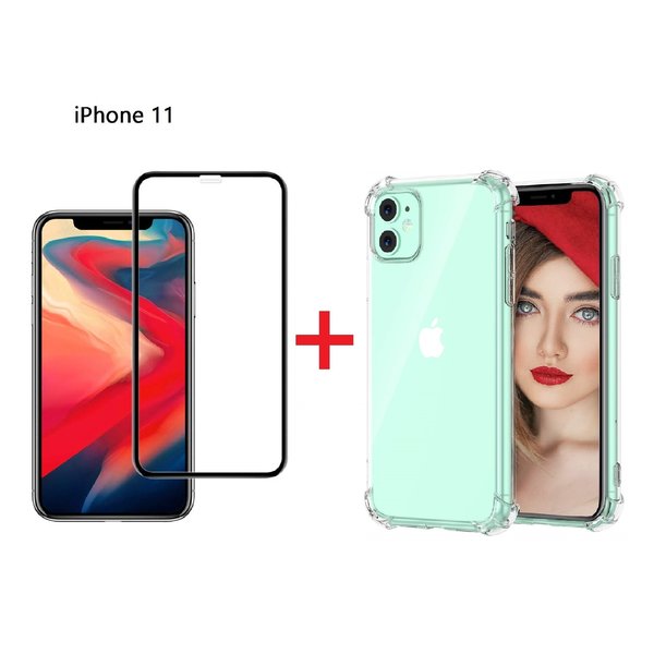 Ntech Hoesje Geschikt voor iPhone 11 Screenprotector Zwart + Anti-Shock Hoesje