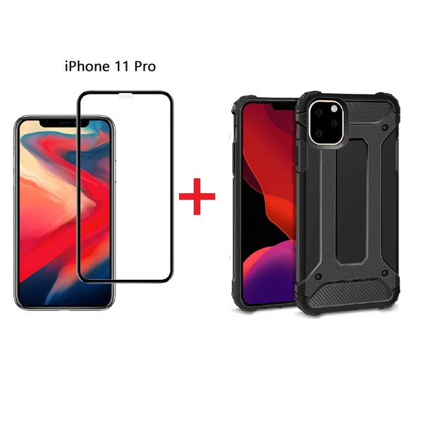 Ntech Hoesje Geschikt voor iPhone 11 Pro Screen Protecter Zwart + Armor Hoesje