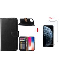 Ntech Apple iPhone 11 Pro Max Portemonnee hoesje + 2X Screenprotector - Zwart