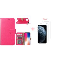 Ntech Apple iPhone 11 Pro Max Portemonnee hoesje + 2X Screenprotector - Roze