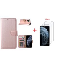 Ntech Apple iPhone 11 Pro Max Portemonnee hoesje + 2X Screenprotector - Rose Goud