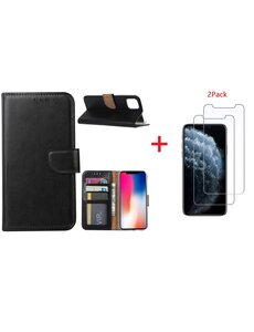 Ntech Apple iPhone 11 Portemonnee hoesje + 2X Screenprotector - Zwart