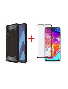 Ntech Samsung Galaxy A70/A70s Screen Protector Zwart + Armor Hoesje Zwart