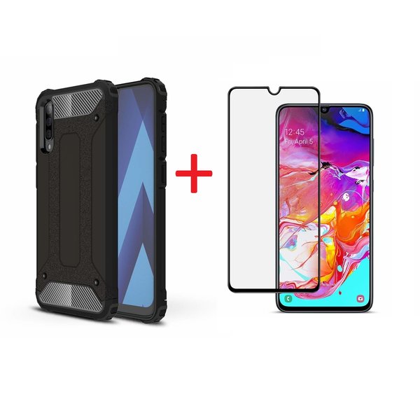 Ntech Hoesje Geschikt Voor Samsung Galaxy A70/A70s Screen Protecter Zwart + Armor Hoesje Zwart