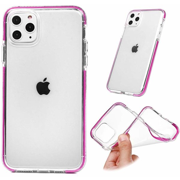 Ntech Hoesje Geschikt voor iPhone 11 Pro Anti Shock Hoesje - Roze & Transparant