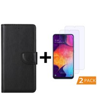 Ntech Samsung Galaxy A50s/A30s Portemonnee hoesje - Zwart Met 2 stuks Glazen screenprotector