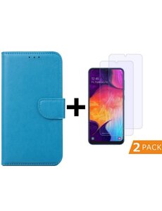 Ntech Samsung Galaxy A50s/A30s Portemonnee hoesje - Turquoise Met 2 stuks Glazen screenprotector