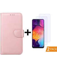 Ntech Samsung Galaxy A50s/A30s Portemonnee hoesje - Rose Goud Met 2 stuks Glazen screenprotector