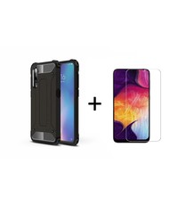 Ntech Samsung Galaxy A50s/A30s Armor Hoesje - Zwart + Tempered glass