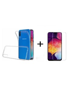 Ntech Samsung Galaxy A50s/A30s TPU Back hoesje - Transparant + Glazen Screenprotector