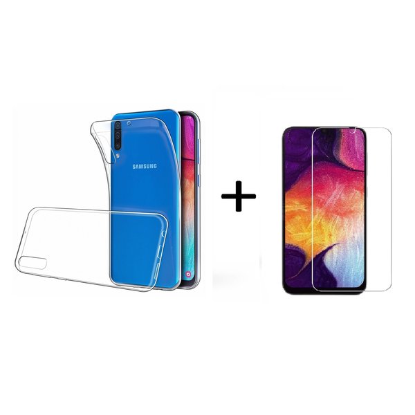 Ntech Hoesje Geschikt Voor Samsung Galaxy A50s/A30s TPU Back hoesje - Transparant + Glazen Screenprotector