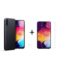 Ntech Hoesje Silicone Hoesje Flexibel & Scratch Resistent TPU Case Samsung Galaxy A50s/A30s - Zwart + Glazen Screenprotector