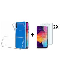 Ntech Samsung Galaxy A50s/A30s TPU Back hoesje - Transparant + 2 stuks Glazen Screenprotector