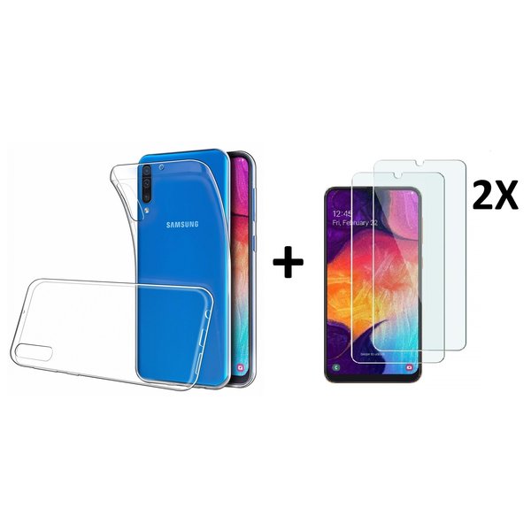 Ntech Hoesje Geschikt Voor Samsung Galaxy A50s/A30s TPU Back hoesje - Transparant + 2 stuks Glazen Screenprotector