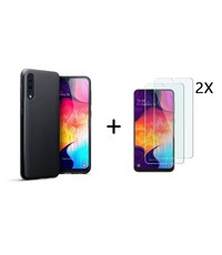 Ntech Hoesje Silicone Hoesje Flexibel & Scratch Resistent TPU Case Samsung Galaxy A50s/A30s - Zwart + 2 Stuks Glazen Screenprotector