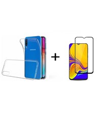 Ntech Samsung Galaxy A50s/A30s TPU Back hoesje - Transparant + Full Cover Glazen Screenprotector Zwart
