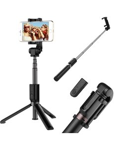 Ntech 3 in 1 Selfie Stick met Afstandsbediening en Foldable Tripod Stand Samsung Galaxy A50s/A30s - Zwart