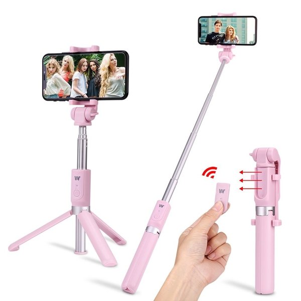 Ntech 3 in 1 Selfie Stick met Afstandsbediening en Foldable Tripod Stand Geschikt voor Samsung Galaxy A50s/A30s - Roze