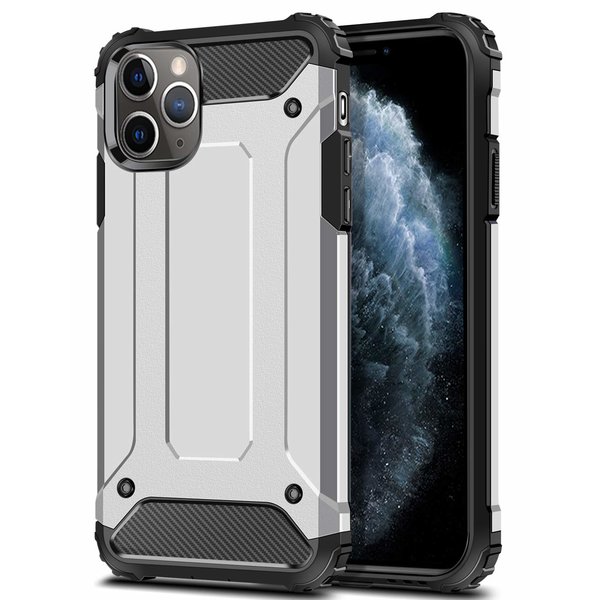 Ntech Hoesje Geschikt voor iPhone 11 Pro Max Armor Hoesje - Zilver