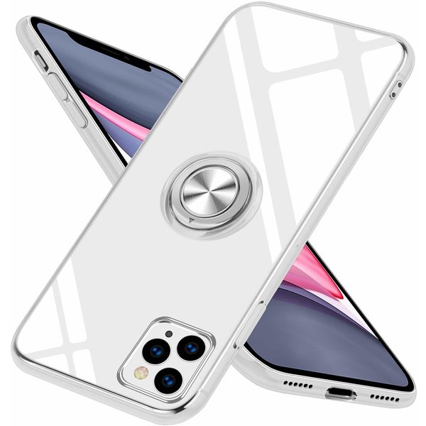Ntech Hoesje Geschikt voor iPhone 11 Pro Max Luxe Back Hoesje Metale Ring houder - Transparant