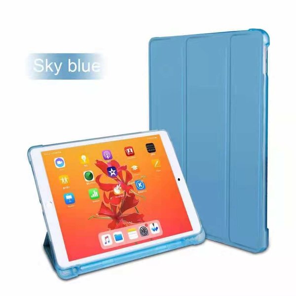 Ntech Hoes geschikt voor Apple iPad (2019 / 2020) 10.2 /Air 10.5 (2019) Smart hoes Tri-Fold met Pencil Houder - Turquoise