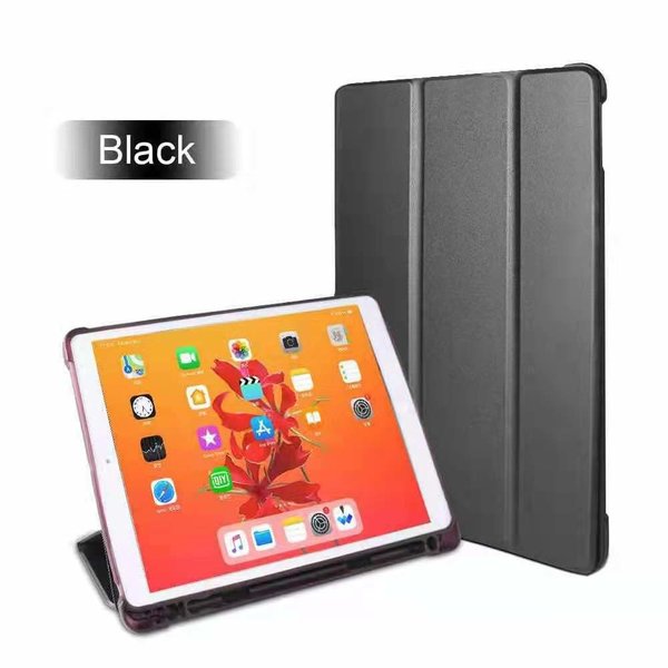 Ntech Hoes geschikt voor Apple iPad (2019 / 2020) 10.2 /Air 10.5 (2019) Smart hoes Tri-Fold met Pencil Houder - Zwart