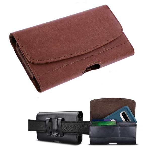 Ntech Luxe Riem Holster Hoesje 4.5" Hoesje Geschikt voor iPhone 11 Pro / Xs / 8 / 7 / 6(s) - Bruin