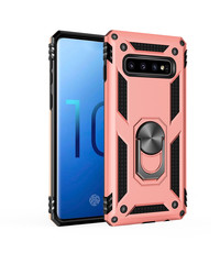 Ntech Samsung Galaxy S10 Armor Hoesje Ringhouder TPU - Rose goud