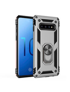 Ntech Samsung Galaxy S10 Armor Hoesje Ringhouder TPU - Zilver