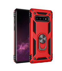 Ntech Samsung Galaxy S10+ Armor Hoesje Ringhouder TPU - Rood