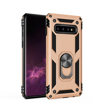 Ntech Samsung Galaxy S10+ Armor Hoesje Ringhouder TPU - Goud