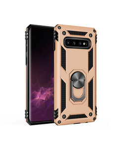 Ntech Samsung Galaxy S10+ Armor Hoesje Ringhouder TPU - Goud