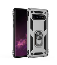 Ntech Samsung Galaxy S10+ Armor Hoesje Ringhouder TPU - Zilver