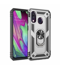 Ntech Samsung Galaxy A40 Armor Hoesje Ringhouder TPU - Zilver