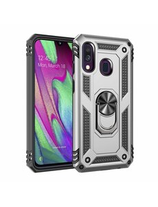 Ntech Samsung Galaxy A40 Armor Hoesje Ringhouder TPU - Zilver