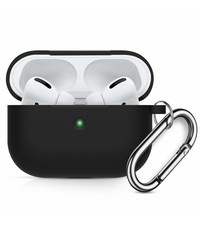 Ntech Apple AirPods Pro Soft Silicone Hoesje Met sleutelhanger - Zwart