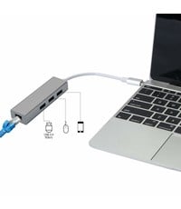 Ntech Ntech USB-C & Thunderbolt 3 Port Adapter Macbook USB3.1 C | 3 Port USB HUB | LAN Poort - Grijs