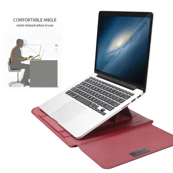 Ntech Hoes Geschikt voor Macbook Air (2019 / 2020) 13.3 Inch Sleeve 4 piece set Spatwater proof Hoes met handvat - Bordeaux