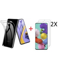 Ntech Samsung Galaxy A51 Hoesje TPU backcover Met 2pack glazen Screenprotector - Transparant