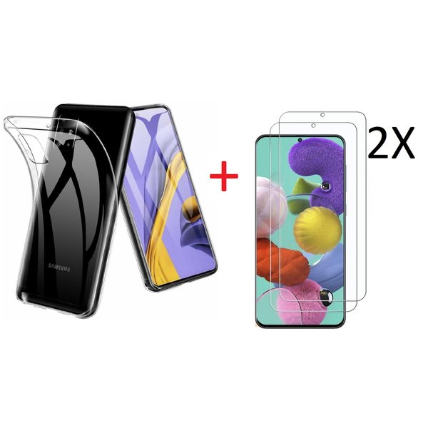 Ntech Hoesje Geschikt Voor Samsung Galaxy A51 Hoesje TPU Back Cover Met 2pack glazen Screenprotector - Transparant