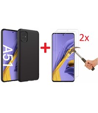 Ntech Samsung Galaxy A51 - Zwart hoesje TPU backcover + 2x Glazen screenprotector