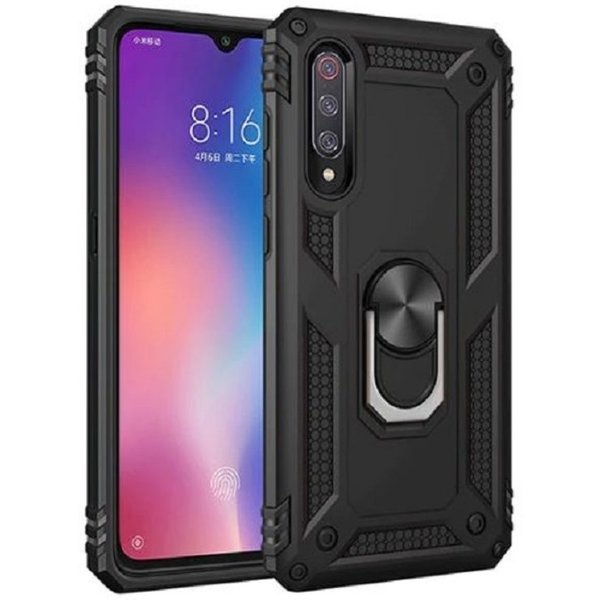 Anti Shock Back Cover met Metale Ringhouder voor Samsung Galaxy A70 A705 - Zwart