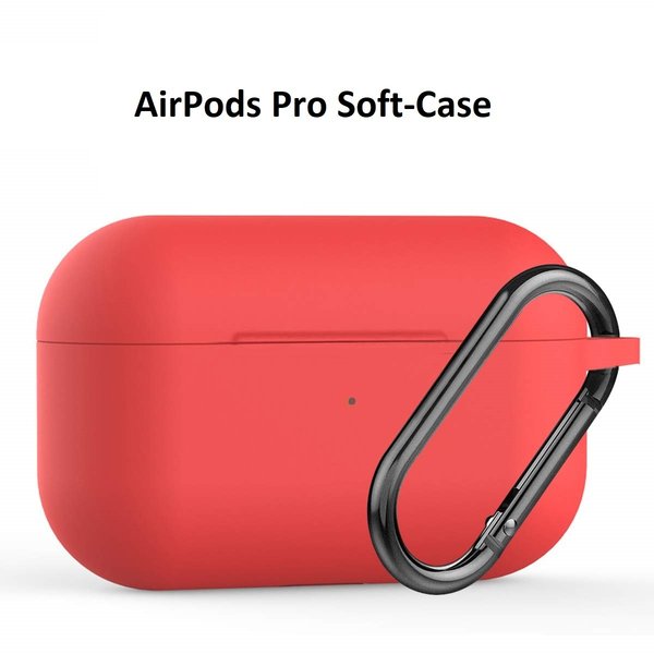 Ntech Hoesje Geschikt voor Apple Airpodss Pro Soft Silicone Hoesje Met sleutelhanger - Rood