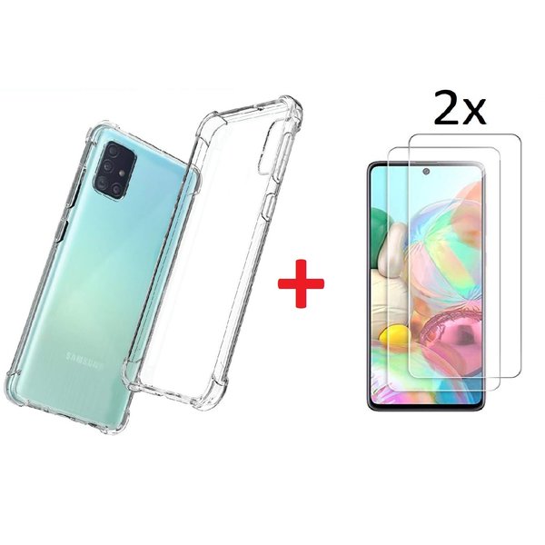 Ntech Hoesje Geschikt Voor Samsung Galaxy A51 Anti Shock Back hoesje + 2x Glazen Screenprotector