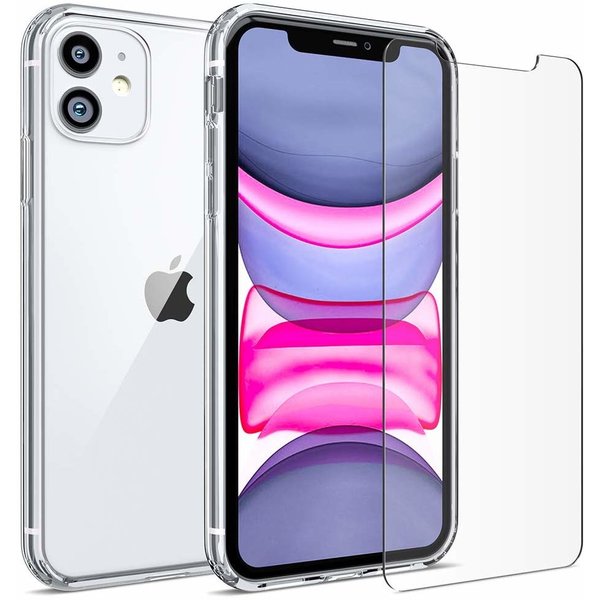 Ntech Hoesje Geschikt voor iPhone 11 Hoesje Transparant TPU Siliconen Soft Case + 2X Tempered Glass Screenprotector