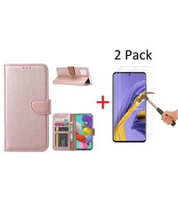 Ntech Samsung Galaxy A51 Portemonnee hoesje + 2X Screenprotector - Rose goud