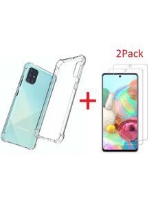 Ntech Samsung Galaxy A71 Anti Shock Hoesje TPU backcover Met 2pack glazen Screenprotector - Transparant