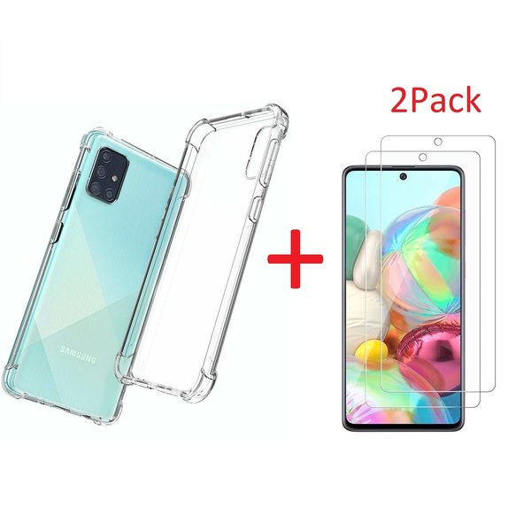 Ntech Hoesje Geschikt Voor Samsung Galaxy A71 Anti Shock Hoesje TPU Back Cover Met 2pack glazen Screenprotector - Transparant