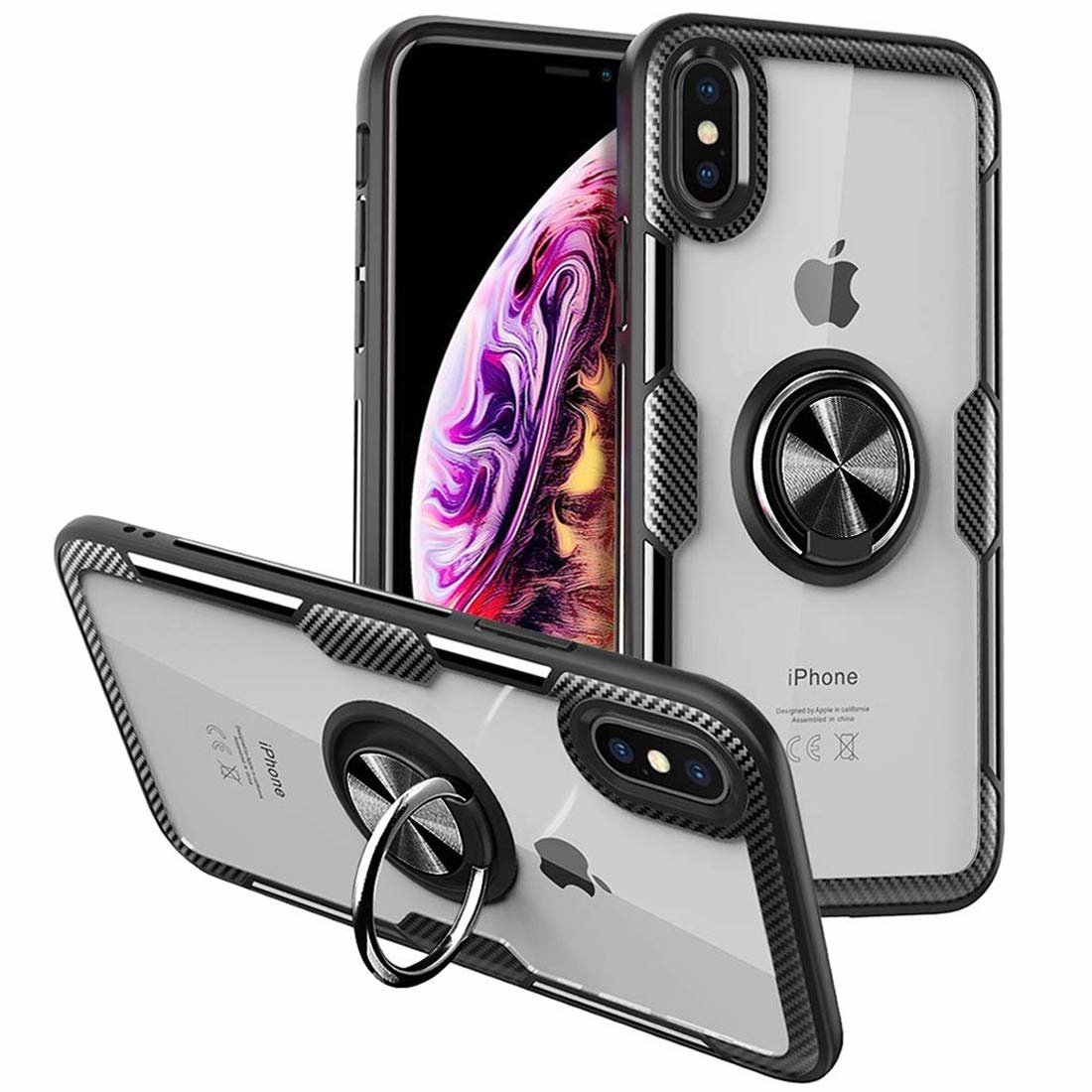 serie maak je geïrriteerd vergeetachtig Apple iPhone XS Luxe Back Hoesje & Metalen Ring houder - Zwart -  Phonecompleet.nl