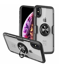 Ntech Apple iPhone XR Luxe Back Hoesje & Metalen Ring houder - Zwart